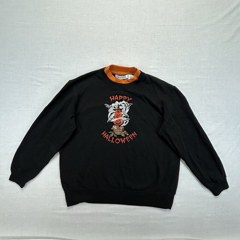 Vintage Lauren Brooke Halloween Embroidered Sweatshirt Women's Medium Black Top